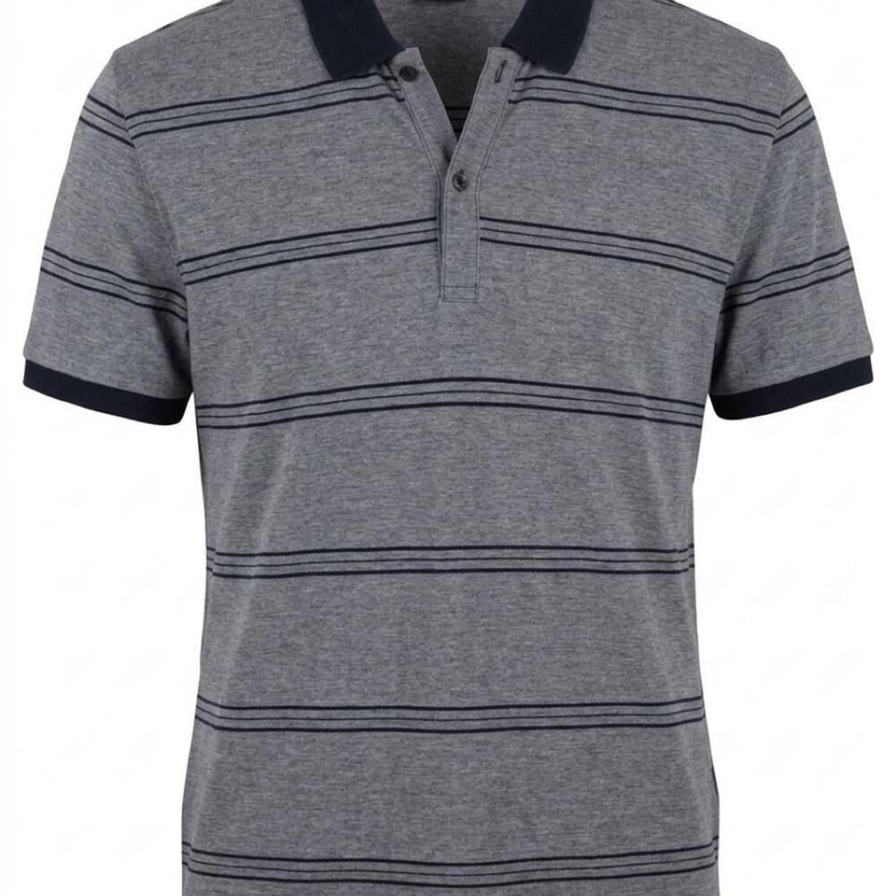 BOSS Hugo Boss Mens L Regular Fit Polo Shirt Gray Navy Striped Made in Peru